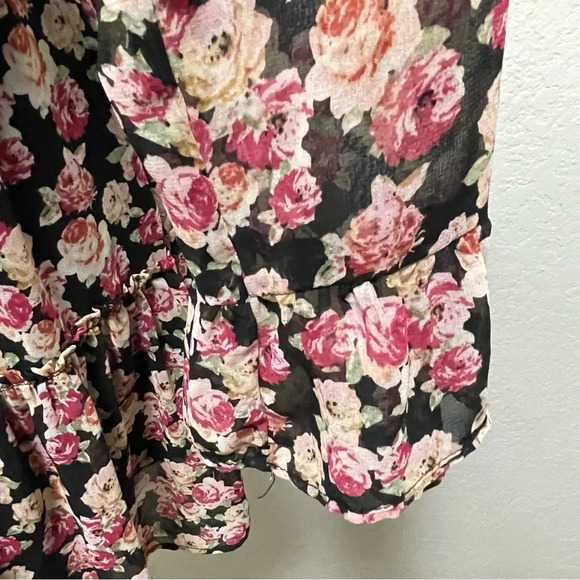Zara Floral Print Long Sleeve Romantic Mini Sheer Dress Size Medium - Picture 4 of 7